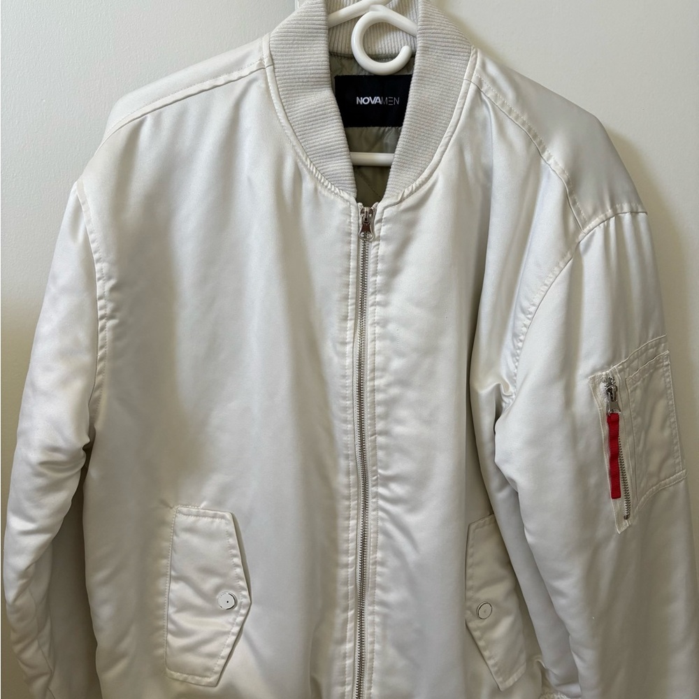 Men’s Fashion Nova Chaos Military Bomber Jacket – White (Size Medium)